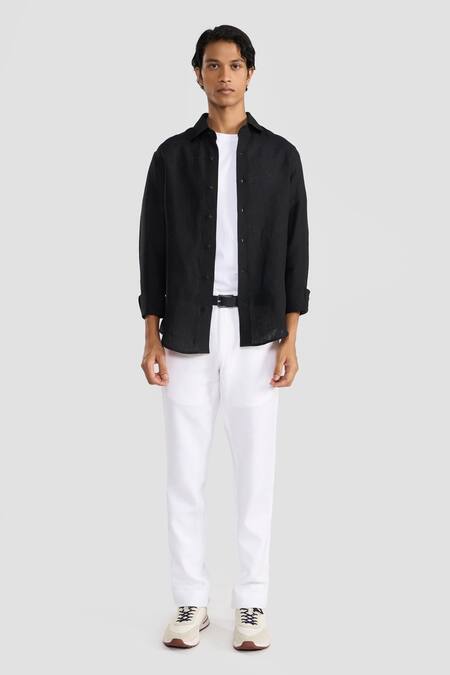 Buy_Perona_Black Linen Ronan Shirt _Online_at_Aza_Fashions