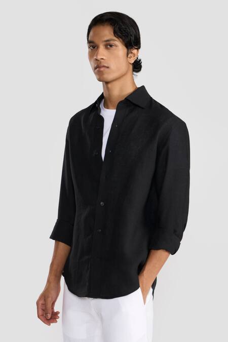 Shop_Perona_Black Linen Ronan Shirt _Online_at_Aza_Fashions