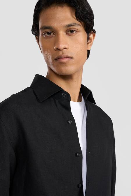 Perona_Black Linen Ronan Shirt _at_Aza_Fashions