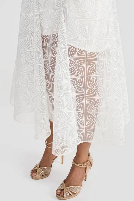Buy_Perona_White Polyester Embroidery Round Neck Designer Angela Dress _Online_at_Aza_Fashions