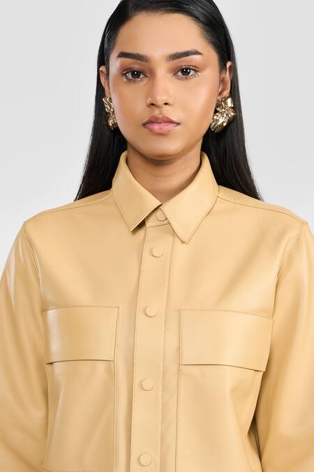 Shop_Perona_Yellow Leather Collared Chloe Lamb Jacket _Online_at_Aza_Fashions
