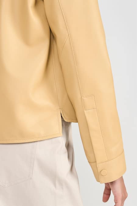 Perona_Yellow Leather Collared Chloe Lamb Jacket _at_Aza_Fashions