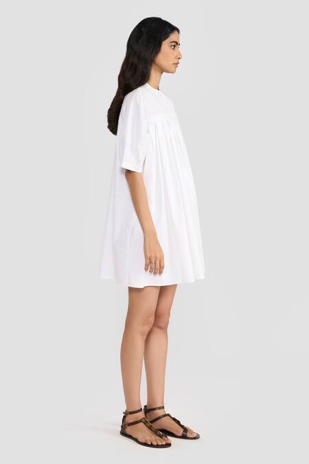Perona_White Cotton High Neck Kiana Dress _Online_at_Aza_Fashions