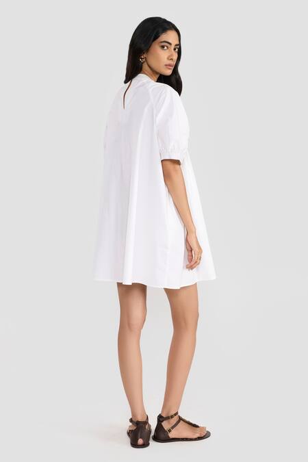 Buy_Perona_White Cotton High Neck Kiana Dress _Online_at_Aza_Fashions