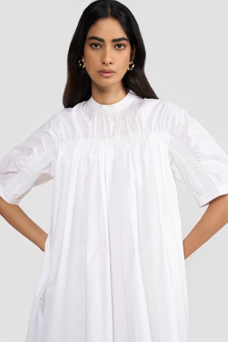Shop_Perona_White Cotton High Neck Kiana Dress _Online_at_Aza_Fashions
