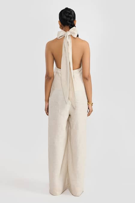 Perona Beige Linen Leilani Jumpsuit 