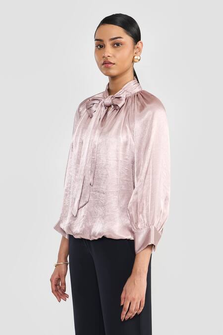 Buy_Perona_Rose Gold Polyester Open Neck Maya Designer Top _Online_at_Aza_Fashions