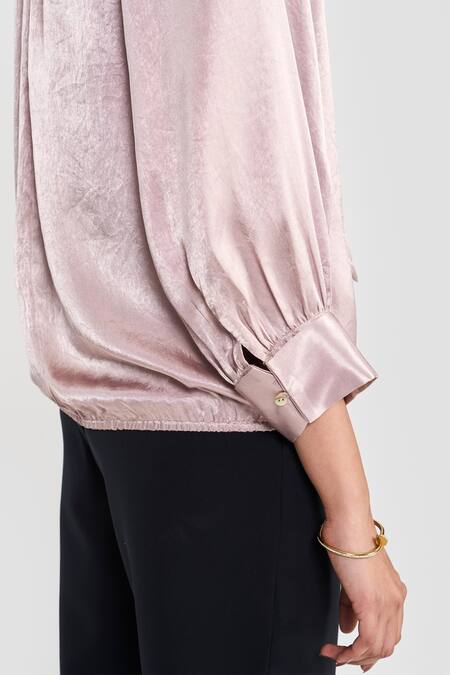 Shop_Perona_Rose Gold Polyester Open Neck Maya Designer Top _Online_at_Aza_Fashions