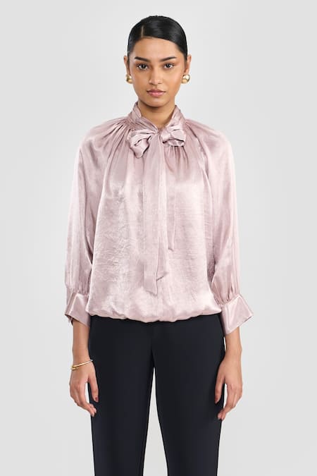 PERONA Rose Gold Polyester Open Neck Maya Designer Top