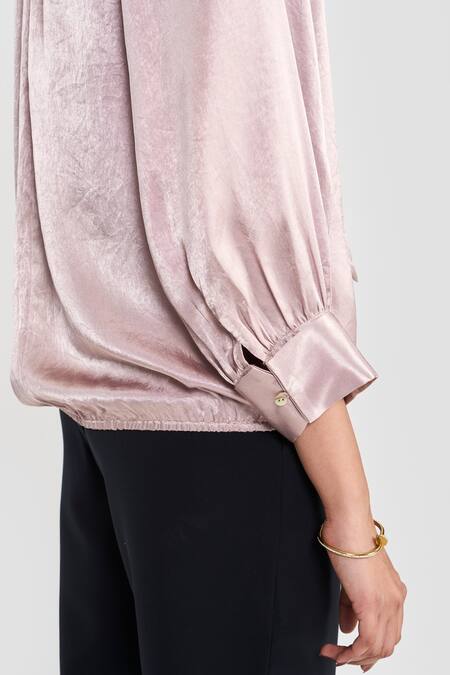 Buy_Perona_Rose Gold Polyester Open Neck Maya Designer Top 