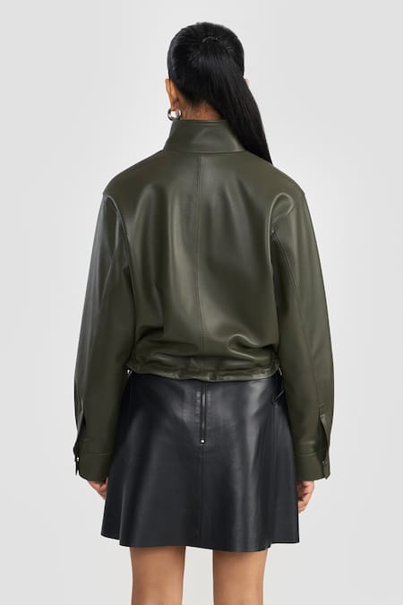 Perona Olive Lamb Leather Designer Jacket 
