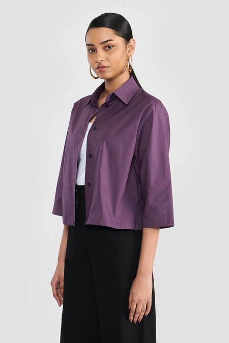 Buy_Perona_Purple Cotton Collared Midnight Plum Penny Shirt _Online_at_Aza_Fashions