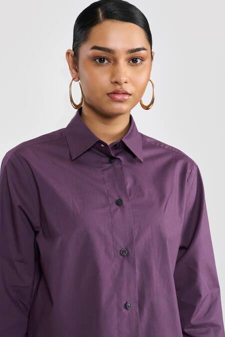 Shop_Perona_Purple Cotton Collared Midnight Plum Penny Shirt _Online_at_Aza_Fashions