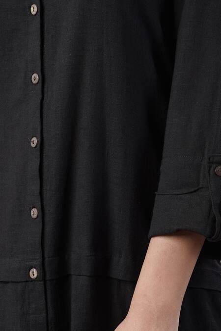 Shop_Naintara Bajaj_Black Cotton Collared Designer Tunic _Online_at_Aza_Fashions