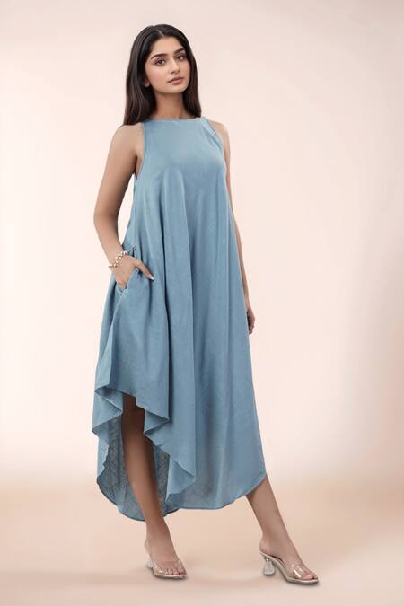 Naintara Bajaj_Blue Cotton Round Neck Designer Dress _Online_at_Aza_Fashions