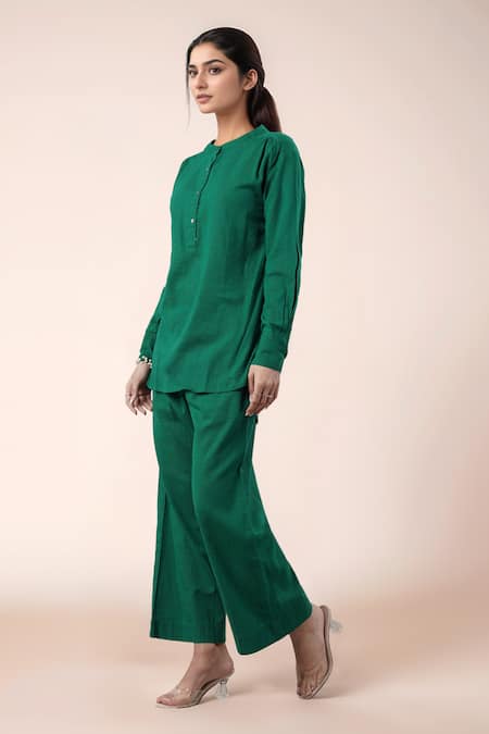 Buy Naintara Bajaj Emerald Green Cotton Round Neck Top And Pant Set Online at Aza Fashions Buy_Naintara Bajaj_Emerald Green Cotton Round Neck Top And Pant Set _Online_at_Aza_Fashions