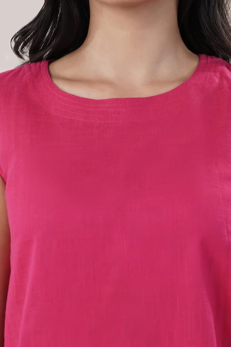 Naintara Bajaj_Fuchsia Cotton Round Neck Top And Pant Set _Online_at_Aza_Fashions