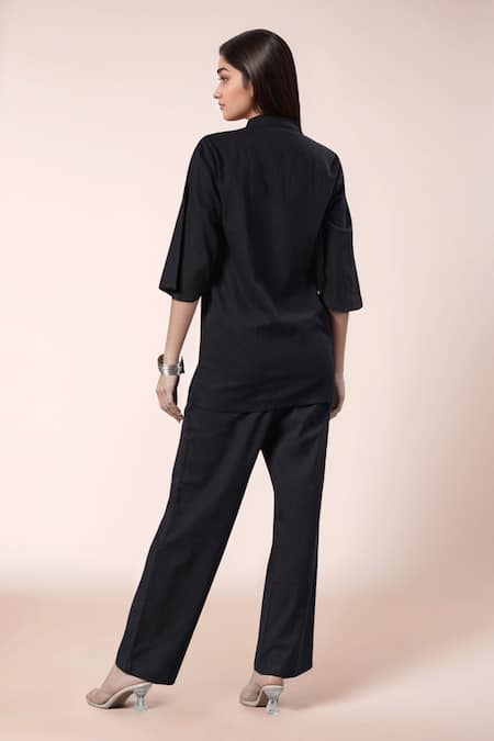 Naintara Bajaj Black Cotton Shirt & Pant Set 