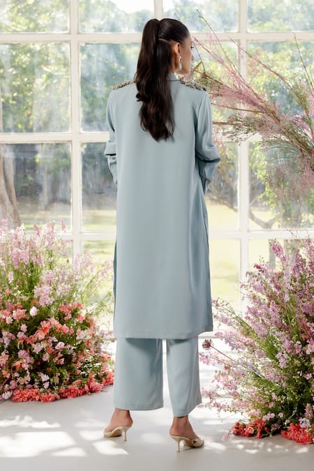 Parul And Preyanka 3D Flower Embellished Trench Co-ord Set 