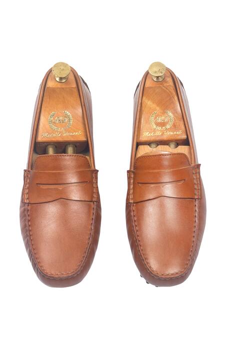 Shop_Domani_Brown Gommino Suede Penny Loafers _Online_at_Aza_Fashions
