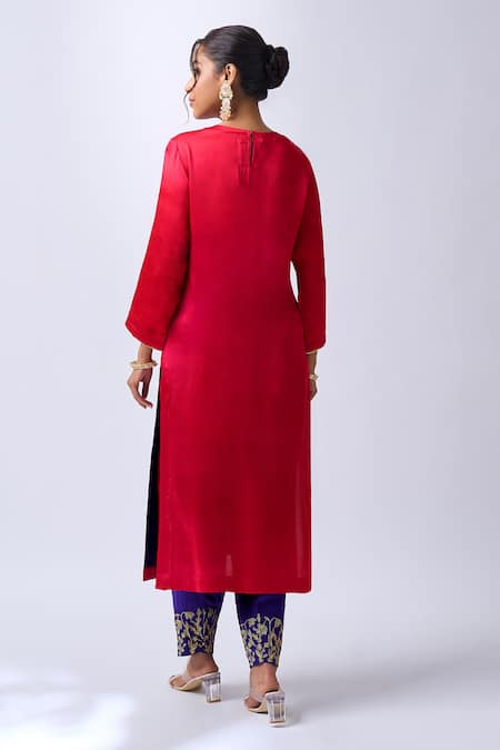 House Of Pink Rosy Red Embroidered Kurta Set 