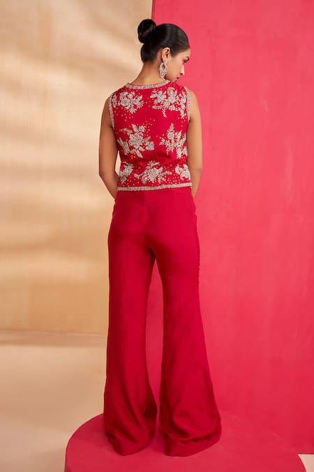 Aakansha Gupta Embroidered Red Dusk-Cord Set 