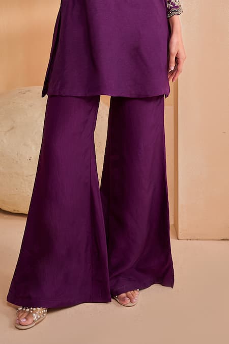 Shop_Aakansha Gupta_Purple Silk, Tulle Embroidery, Sequins Round Neck Elara Kurta Set _Online_at_Aza_Fashions