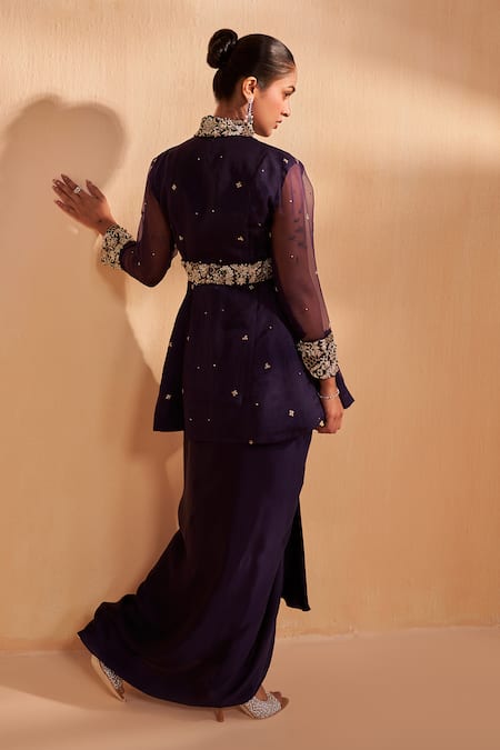 Aakansha Gupta Dark Blue Peplum Top & Skirt Set 