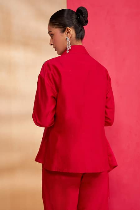 Aakansha Gupta Red Chanderi Designer Co-ord Set 