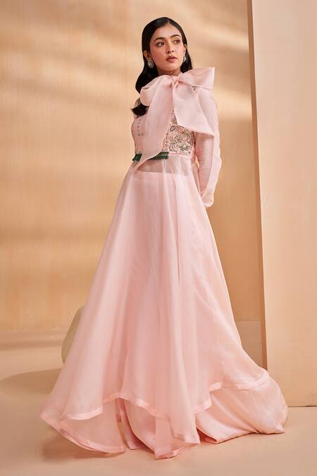 Shop Aakansha Gupta Pink Organza, Chanderi, Satin, Tulle Embroidery, Designer Aisle Anarkali Set Online at Aza Fashions Shop_Aakansha Gupta_Pink Organza, Chanderi, Satin, Tulle Embroidery, Designer Aisle Anarkali Set _Online_at_Aza_Fashions