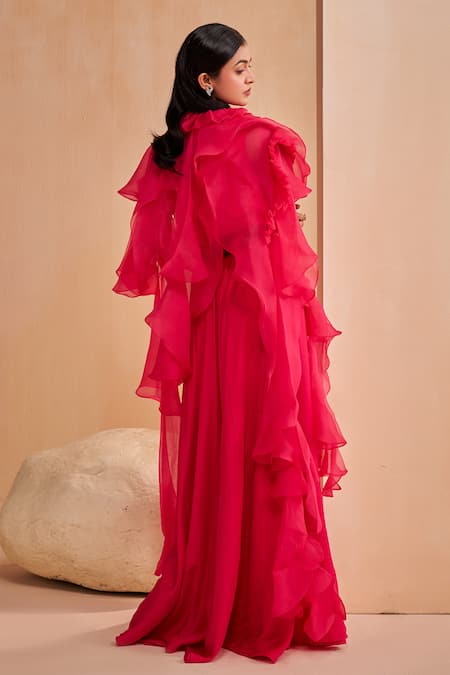Aakansha Gupta Elowen Pink Cape Gown Set 