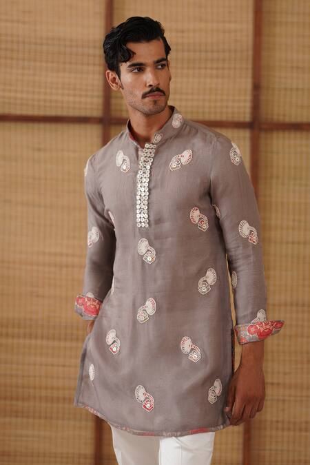 Buy_Arjan Dugal_Gray Organza, Silk, Cotton Satin, Lycra Gramophone Dori Kurta Set 