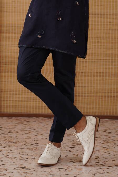 Arjan Dugal_Navy Organza, Silk, Cotton Satin, Lycra Embroidery Gramophone Dori Kurta Set _at_Aza_Fashions