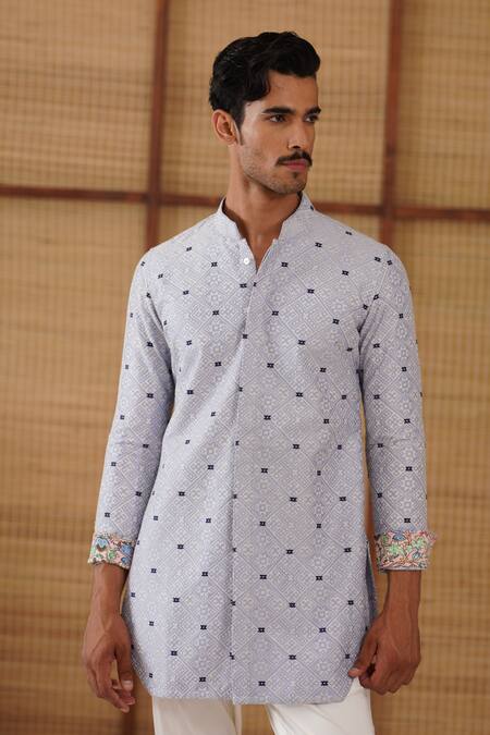 Buy_Arjan Dugal_Blue Cotton, Kairos Diamond Foe Kurta Set 