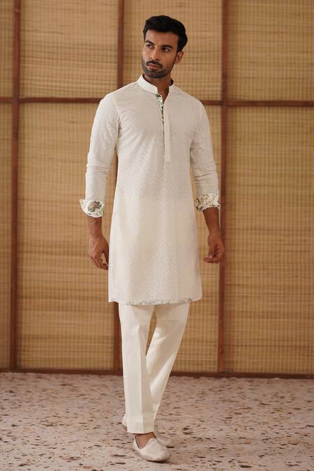 Arjan Dugal_Off White Chanderi , , Lycra, Designer Kairos Kurta Set _at_Aza_Fashions