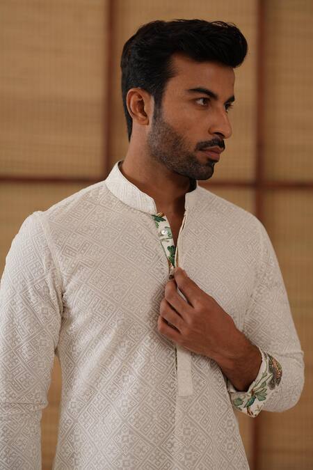 Buy_Arjan Dugal_Off White Chanderi , , Lycra, Designer Kairos Kurta Set 