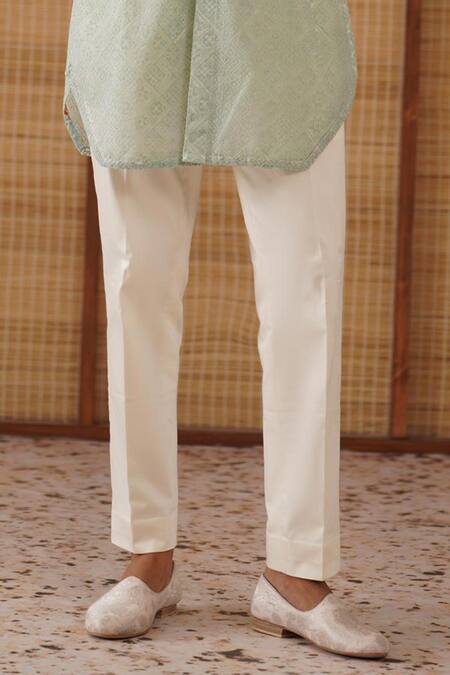 Arjan Dugal_Green , Satin, Lycra, Sage Jaal Print Kurta Set _Online_at_Aza_Fashions