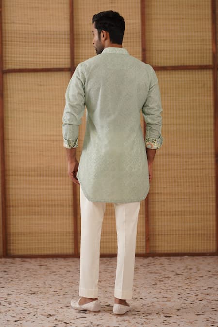 Arjan Dugal Sage Green Jaal Print Kurta Set 