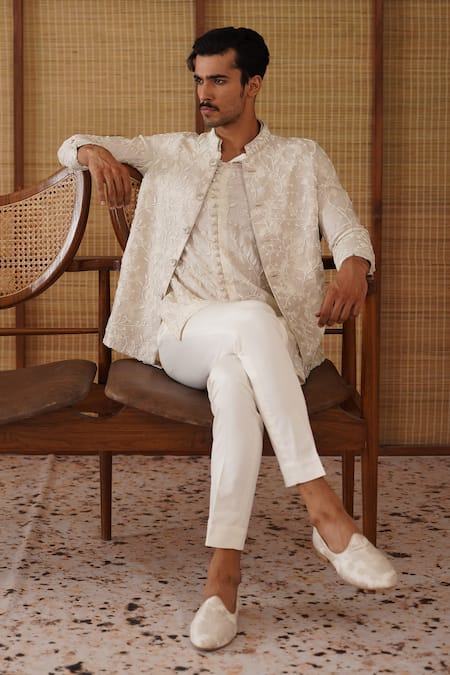 Arjan Dugal Beads Banarasi Nehru Jacket Set 