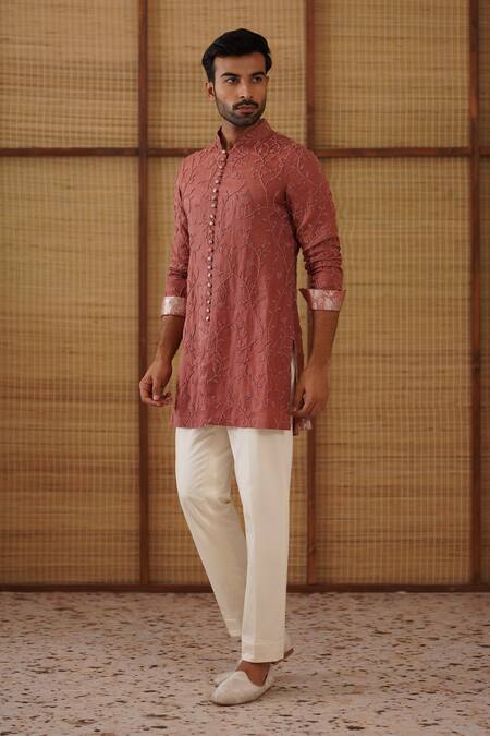 Buy_Arjan Dugal_Brown Organza, Silk, Cotton Satin, Lycra Embroidery Beads Kurta Set 