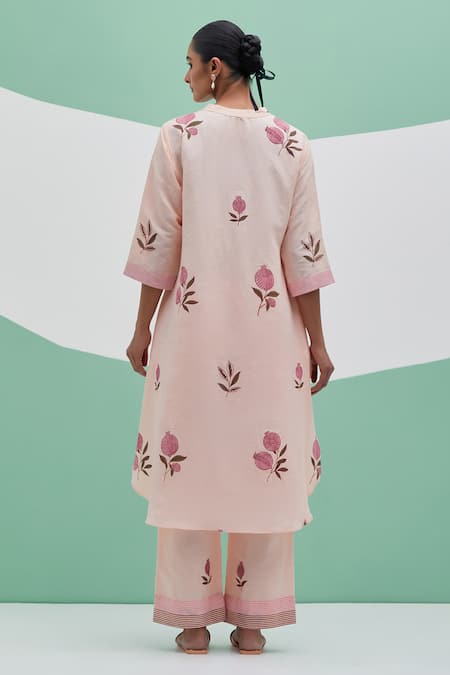 Priya Chaudhary Peach Block Print Kurta Set 