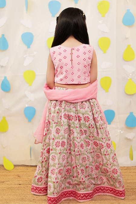 Tiny Colour Block Printed Pink Lehenga Set 