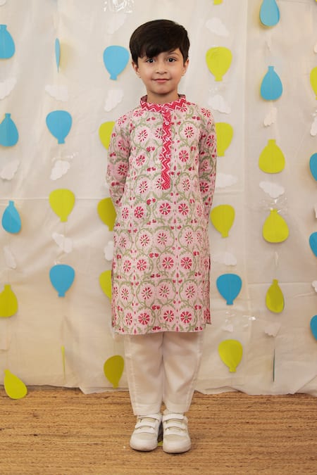 Tiny Colour Pink Cotton Block Printed Kurta Set 