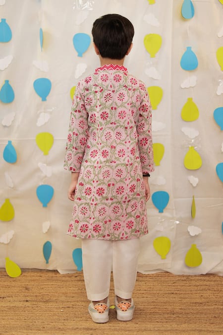 Tiny Colour Pink Block Printed Kurta Set 