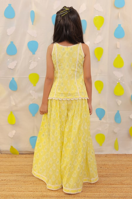 Tiny Colour Yellow Block Printed Kurta & Sharara Set 