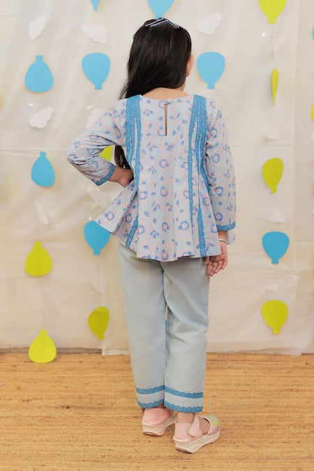 Tiny Colour Blue Block Printed Kurti Set 