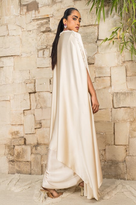 J By Jannat Embroidered Cape & Satin Draped Skirt Set 