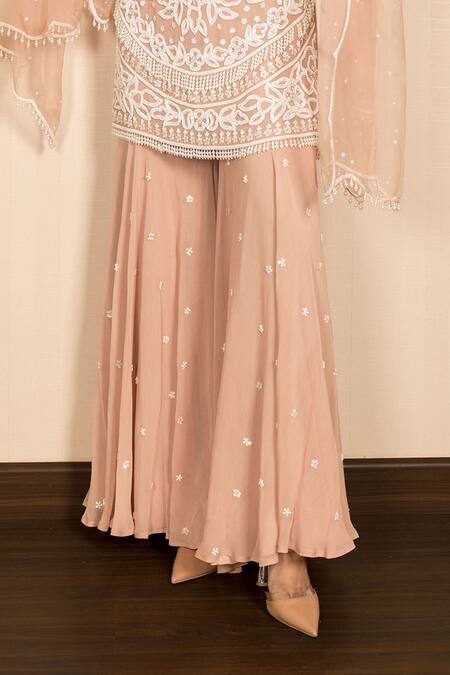 J By Jannat_Pink Georgette, Organza, Shantoon Embroidery Round Neck Dust Rose Hand Set _Online_at_Aza_Fashions