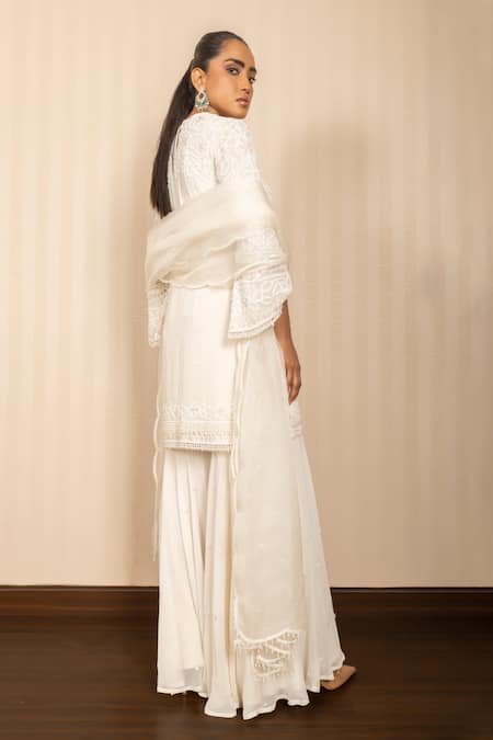 J By Jannat Ivory Hand Embroidered Kurta Sharara Set 