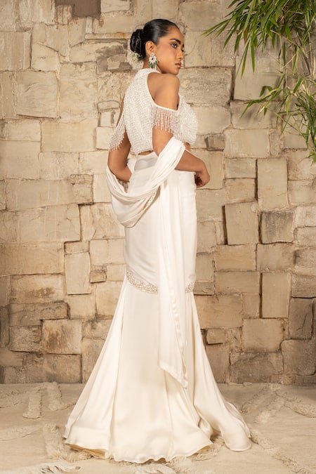 J By Jannat Ivory Pre-Draped Saree & Blouse Set 